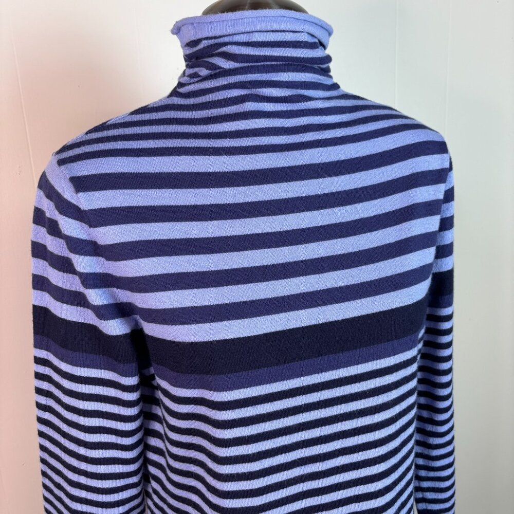 Duluth Trading S'No Sweat Sweater Small Purple Navy Blue Striped Mock Turtleneck - Picture 2 of 8